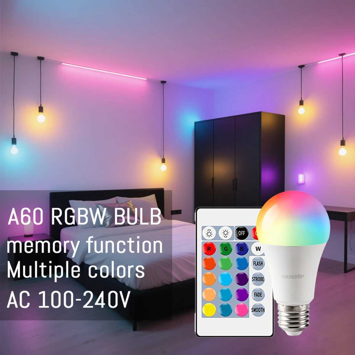 E27 Base RGB LED Bulb 24 Key Remote Control Dimmable 10W AC220V 110V Colorful Change For Bedroom Living Room Desk Lamp C250917