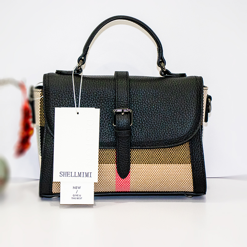 Shellmini handbag fashion designer women's high-quality business crossbody bag men's checkered shopping large capacity cowhide handbag women's canvas handbag