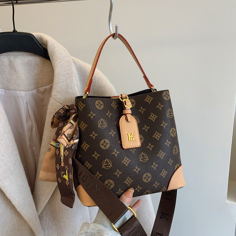 Free Shipping 2025 New Fashion Print Bucket Bag for Women, Wide Strap Crossbody Shoulder Bag Fall Winter Collection