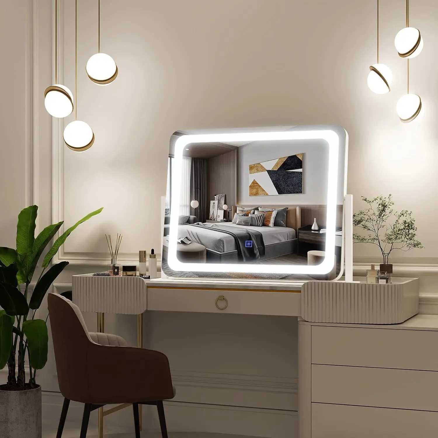 22x19 makeup mirror with light tri color illuminated touch screenadjustable brightnesssuitable for dressing table tabletop C250917