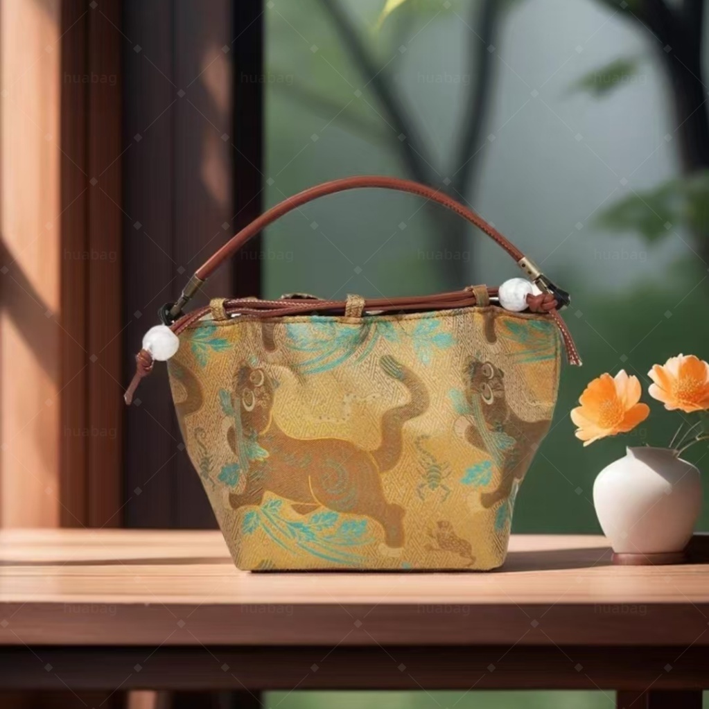 Luxury Bag Top Shoulder Bag Intangible Cultural Heritage Tiger Town Five-Poison Pattern Handbag Song Jin New Chinese-Style Women Bag Bucket Bag Crossb