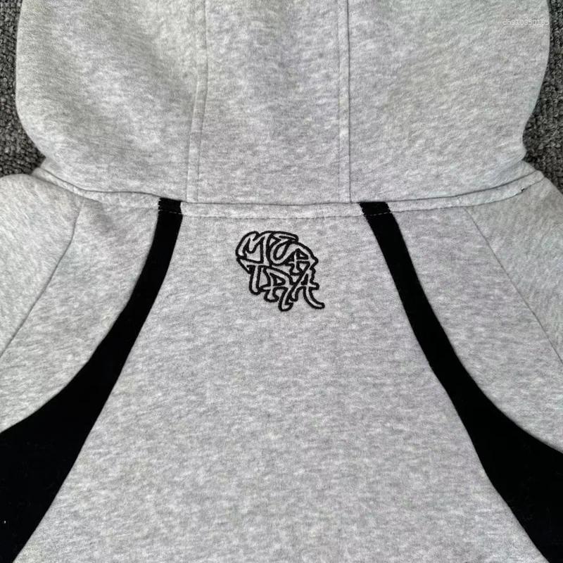 Men's Hoodies Grey Embroidery Hoodie Sweatpants Men Women High Street Exquisite Embroidery Letter Sweatshirt 2026 Fall Winter Style Pullover