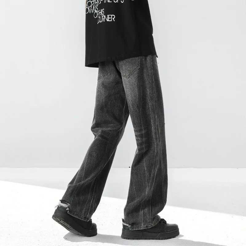 New Men Wide Leg Harajuku Fashion Jeans Male Autumn Daily Designer Casual Pants Popular Baggy Streetwear Denim Flared TrousersZ250917