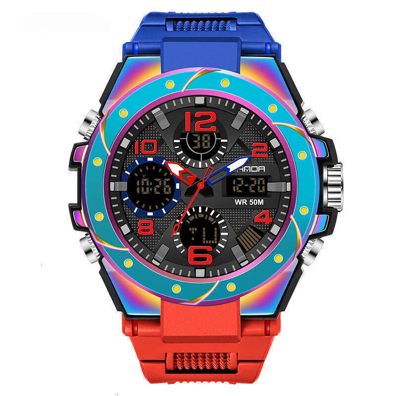 DHgargets Sanda Youth Electronic Outdoor Sports Luminous Waterproof Watch Multifunctional Men and Women Student Alarm Clock Wristwatch