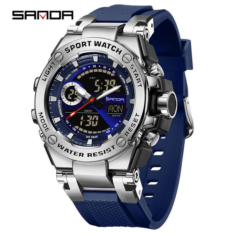 DHgargets Sanda Live Electronic Outdoor Multi-Function Luminous Student Sports Watch Trendy Dual Display Business Wristwatch