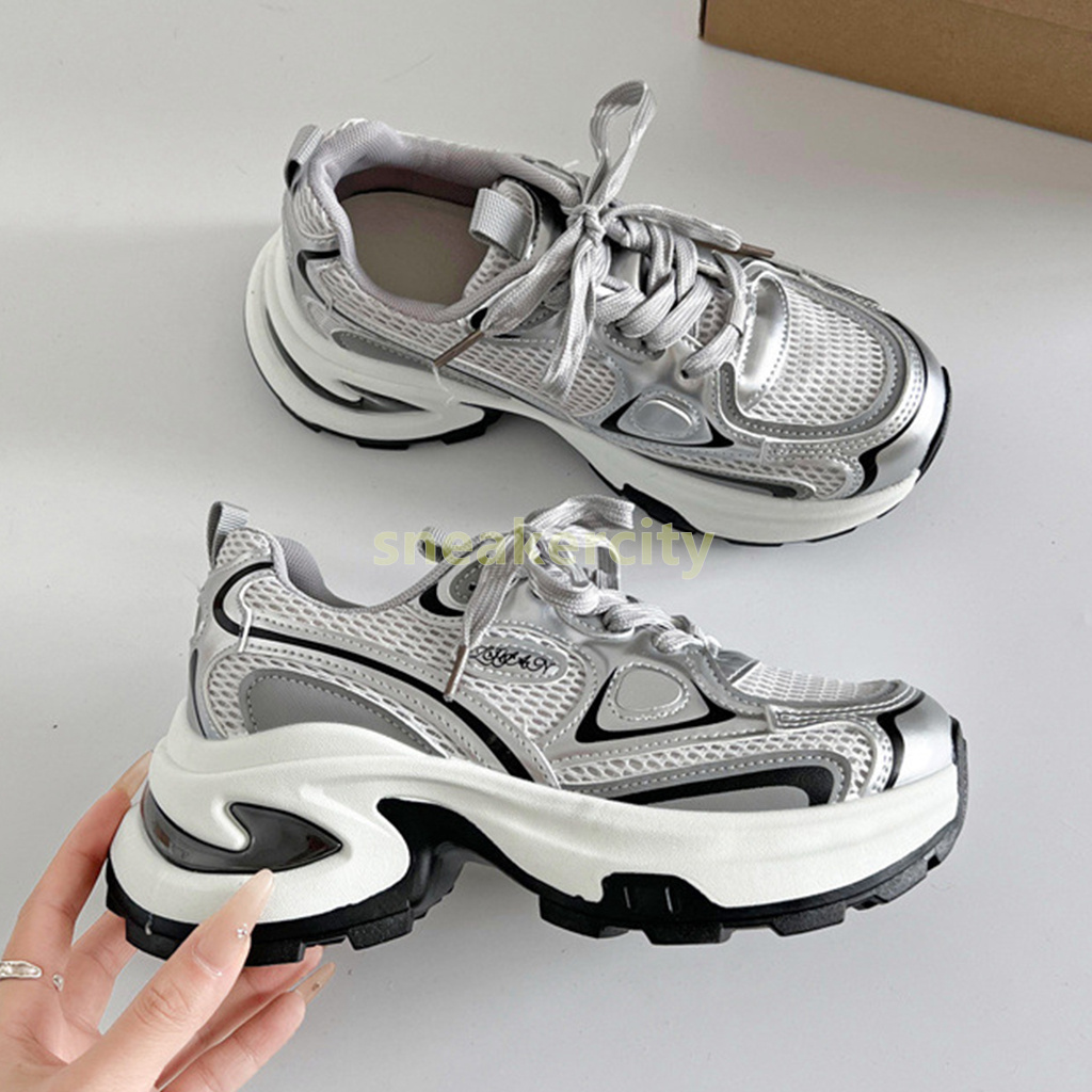 womens trainers designer street style running shoes fashion black silver red comfort breathable mesh height boost chunky sneakers size 35-40