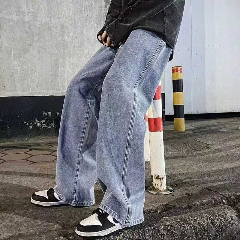 2023New Streetwear Loose Jeans Men Korean Style Fashion Loose Straight Wide Leg Pants Mens Brand Clothing Black Light BlueZ250917