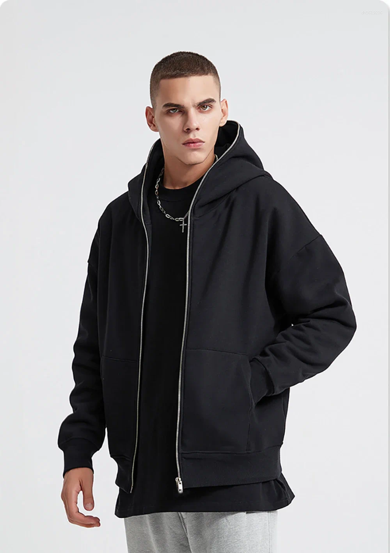 Men's Hoodies 2025 Haruku Jacket Sweatshirts Men Zip Up Retro Long Sleeve Oversized Black Hooded Sweatshirt Coats