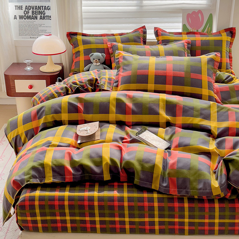 Nordic INS Plaid Cashmere Duvet Cover Set - Skin-Friendly, Comfortable, Durable Bedding for Rental Use W260302