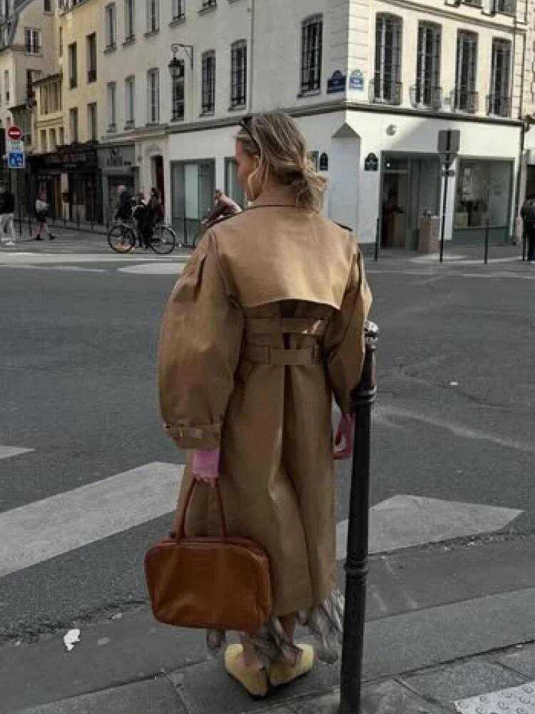 Vintage Long Sleeve Trench Coat Women Fashion Turn-down Collar Solid Double Breasted Jacket With Belt 2025 Autumn Windbreaker dongdumaoyi