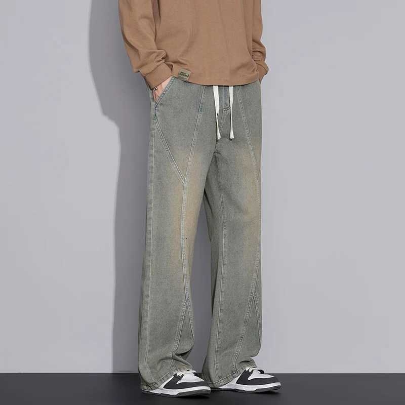 Mens Retro Loose Wide Leg Jeans 2025 Autumn Winter Y2K Millennial Drawstring Design Comfortable Casual Flare Pants Plus Size 4XLZ250917