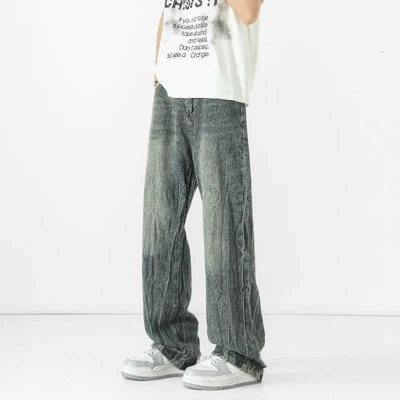 New Men Wide Leg Harajuku Fashion Jeans Male Autumn Daily Designer Casual Pants Popular Baggy Streetwear Denim Flared TrousersZ250917