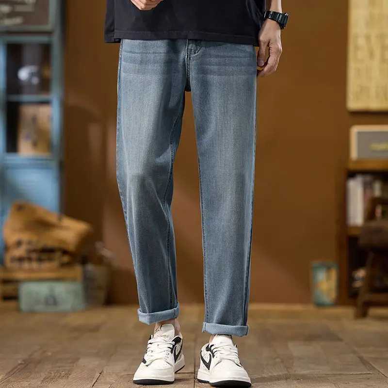 2025 New Mens Wide Leg Ice Jeans Street HipHop Straight Leg Loose Denim Pants Oversized Casual Retro Jeans Loose Fit TrousersZ250917