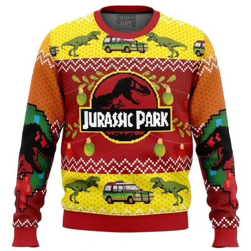 2024 Autumn Winter Mens Jurassic Park Christmas Head Ugly Christmas Hoodie Womens Casual Sports Party Hoodie L250917