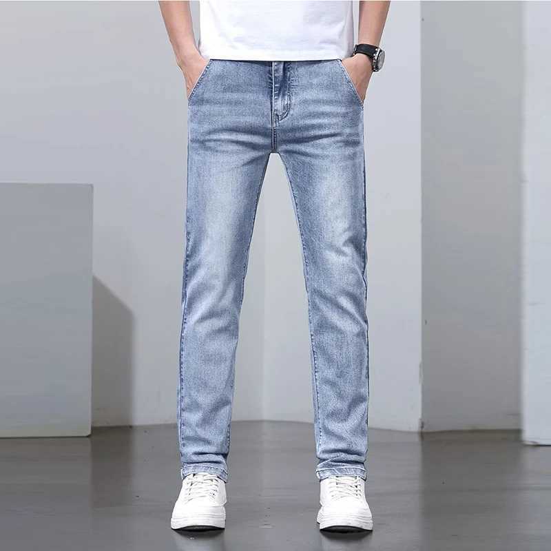 Men Spring Summer Basic Style Print Jeans Male Elasticity Loose Straight Denim Pants Versatile Slim Fit Breathable TrousersZ250917