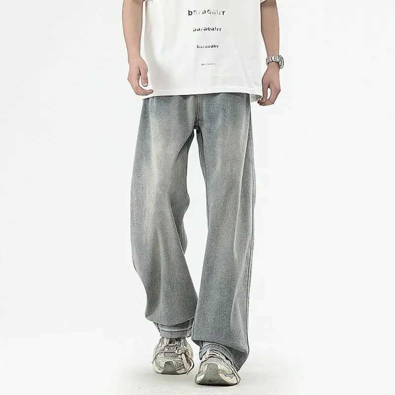 Mens New Street Style Simple And Versatile Retro Jeans With Loose And Wide Legs Spring And Autumn Curved Knife Casual PantsZ250917