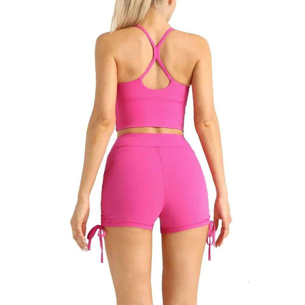 2 Piece Yoga Clothes Summer Short Set Women's Tracksuit Gym Wear Fiess Suit U Back Sports Bra High Waist Skirt Shorts Sets