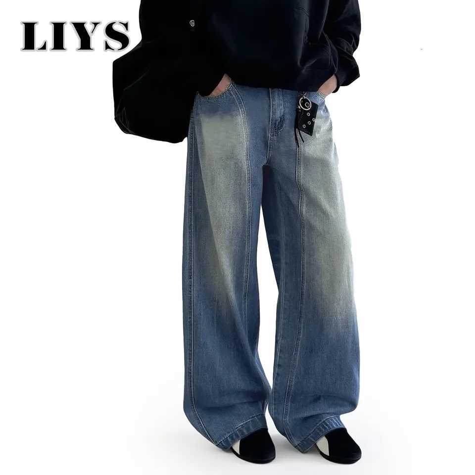 American Retro Personality Lightning Grain Loose Wide Leg Mens Jeans Autumn Winter Baggy Design Denim Pants Womens Street JeanZ250917