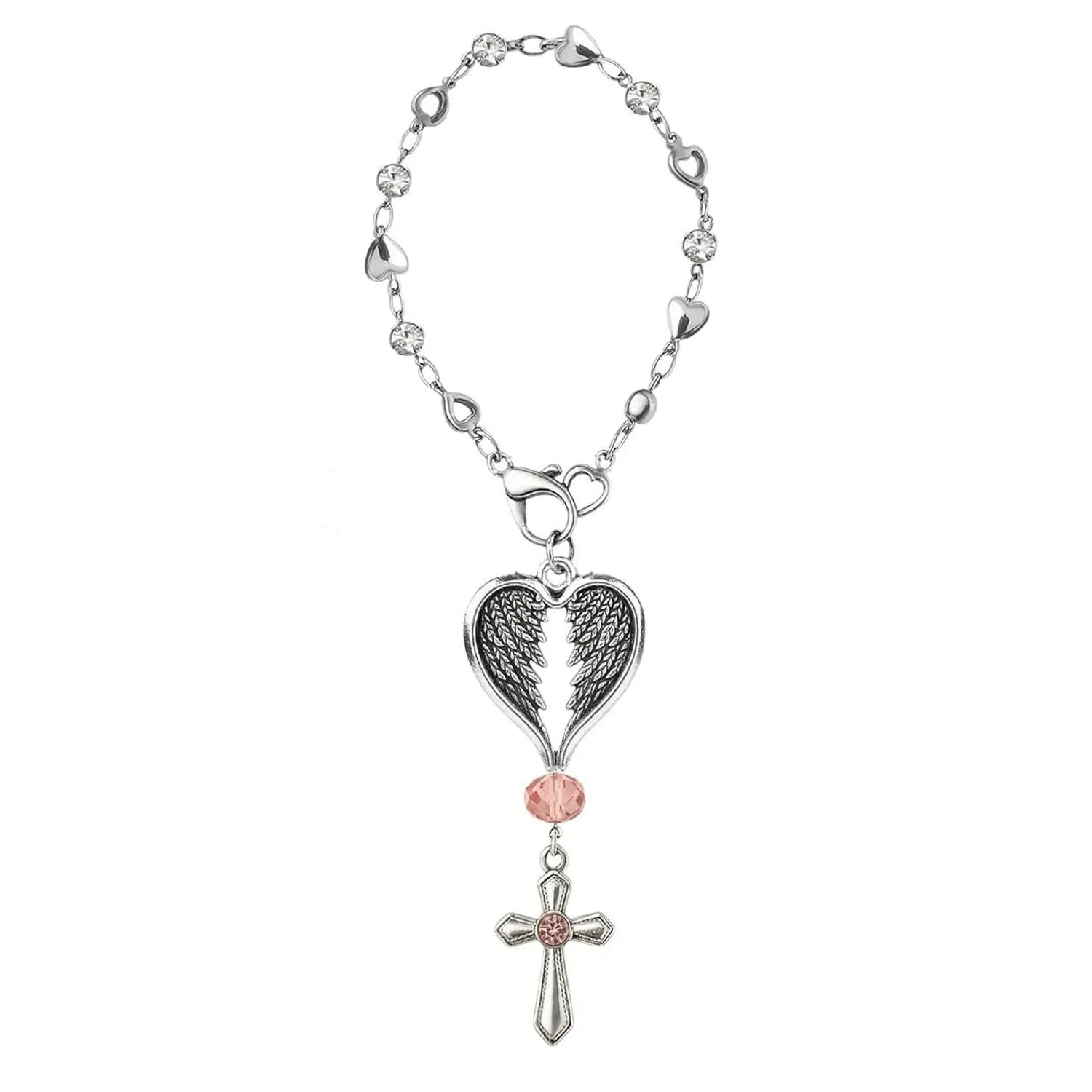 guardian heartshaped steel color Inlaid diamond heart chain pendant angel wings luxury keychain wallet Z260130