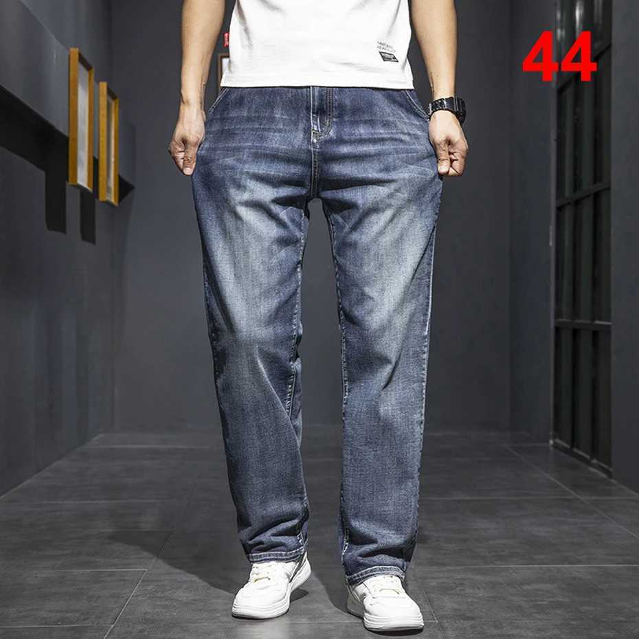 44 Plus Size Jeans Men Denim Pants Casual Fashion Solid Color Jeans Male Big Size Straight TrousersZ250917