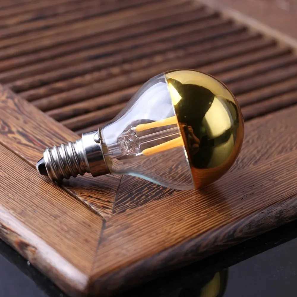 Golden LED filament light E14 4W 220V dimmer G45 bubble globe light bulb ed gold top mirror warm white light C250917