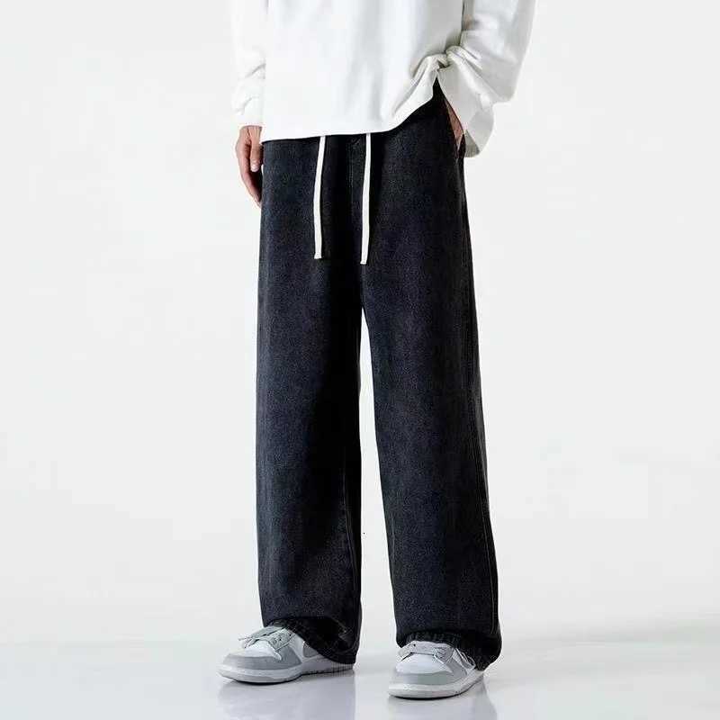 2023New Streetwear Loose Jeans Men Korean Style Fashion Loose Straight Wide Leg Pants Mens Brand Clothing Black Light BlueZ250917