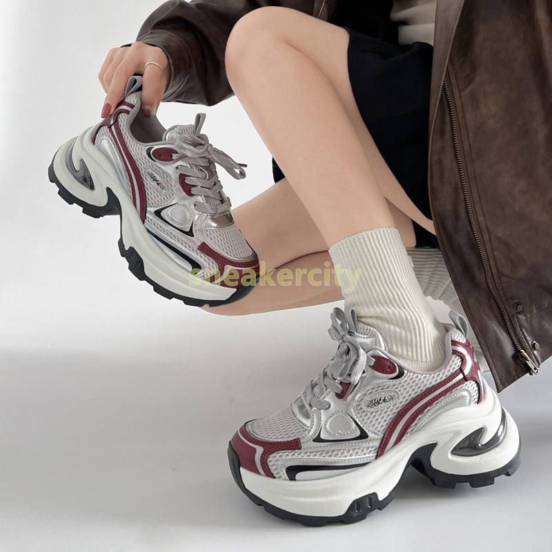 womens trainers designer street style running shoes fashion black silver red comfort breathable mesh height boost chunky sneakers size 35-40