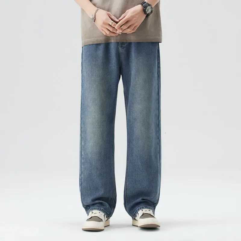 Mens High Street Casual Straight Lyocell Fabric Korean Fashion Denim Pants Baggy Simple Male Wide Trousers Mens summer pantsZ250917