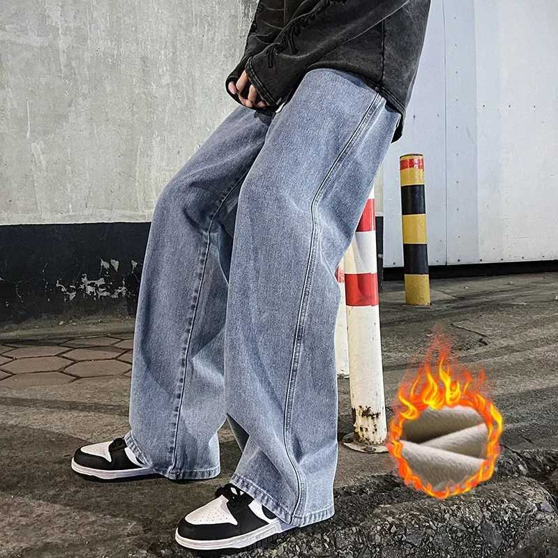 Winter Mens Velvet Wool Jeans Korean Style Street Loose Straight Wideleg Pants Fashionable Warm Fleece Thickened Pants S3XLZ250917