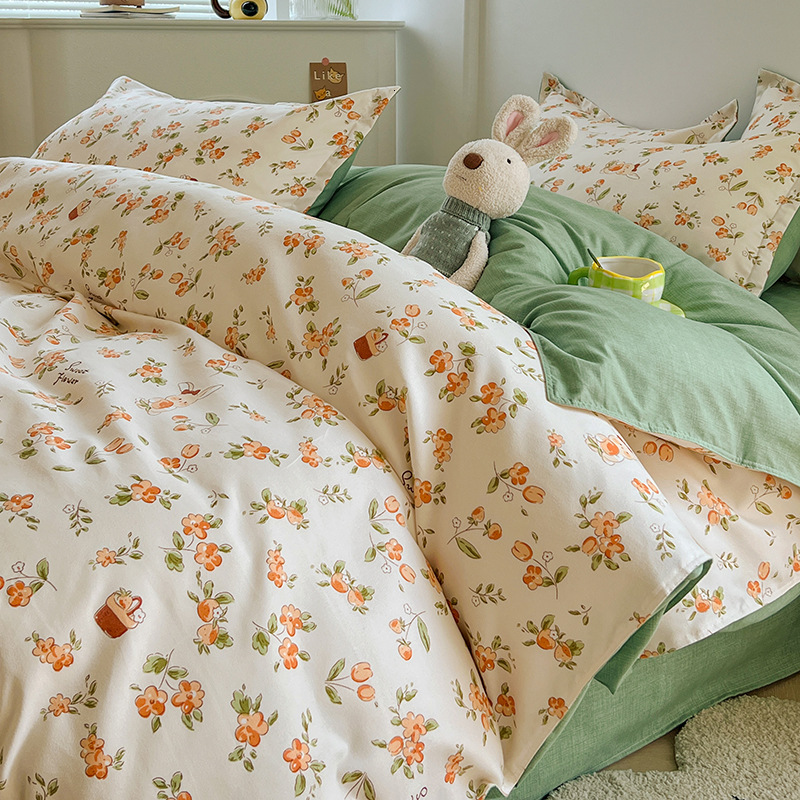 Minimalist Thickened Twill Four-Piece Fully Brushed Cotton Student Dormitory Three-Piece Set Bed Sheet Quilt Cover Bedding
