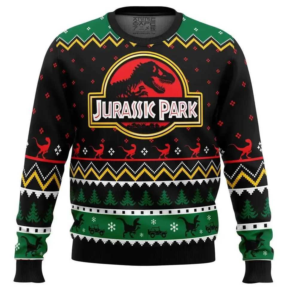 2024 Autumn Winter Mens Jurassic Park Christmas Head Ugly Christmas Hoodie Womens Casual Sports Party Hoodie L250917