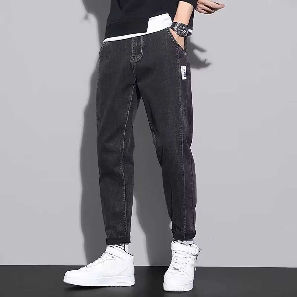 2025 Mens Slim Fit Denim Pants Spring Autumn Casual Fashion Leg Cinching Cropped Pants Blue Black Other Colors Choose FromZ250917