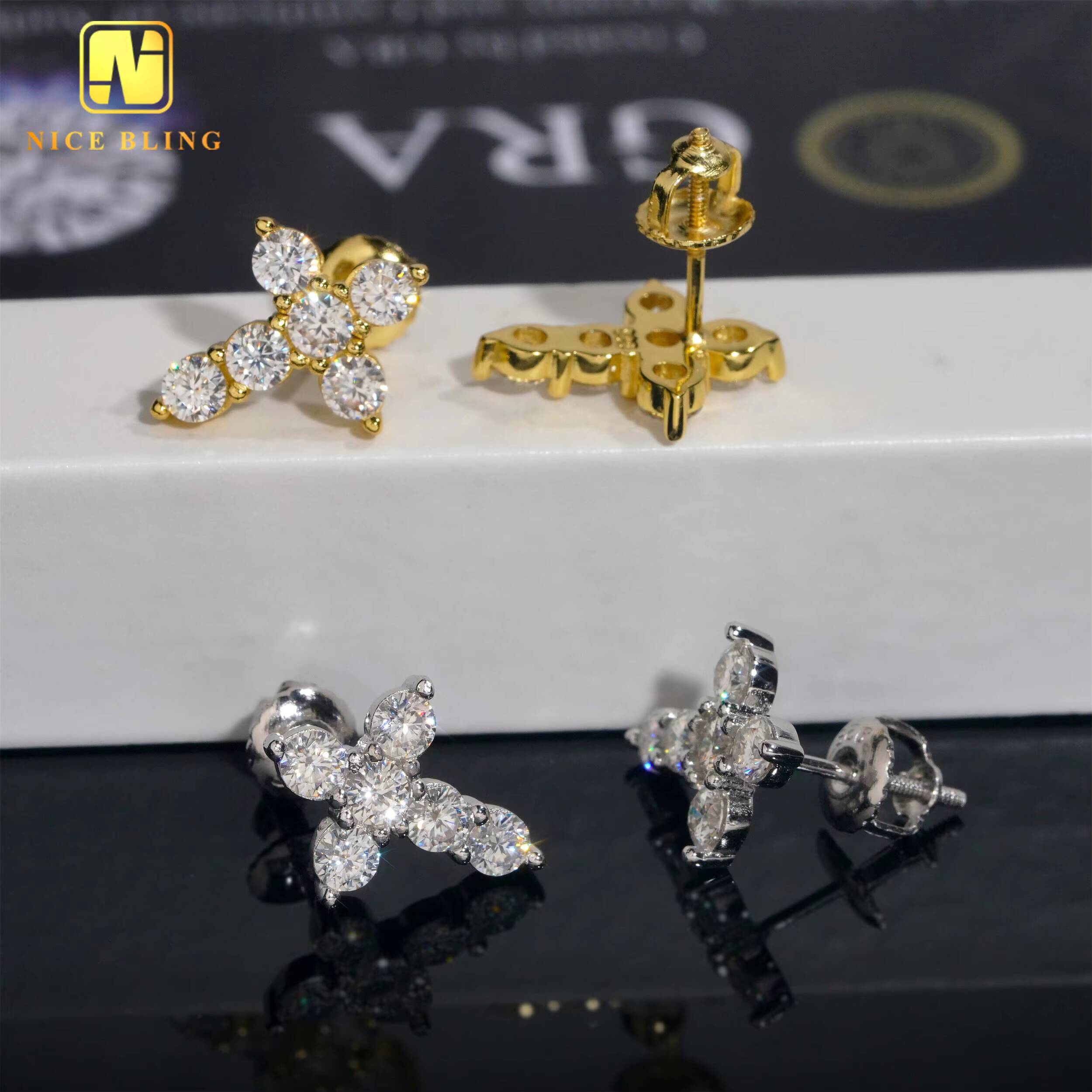 Hip Hop Moissanite Jewelry VVS Diamond Ear Studs 925 Sterling Silver Cross Earrings for Men Women