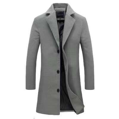2025 for Men, New Korean Style Slim Fit Mid-Length Trench Coat in Wool Material
