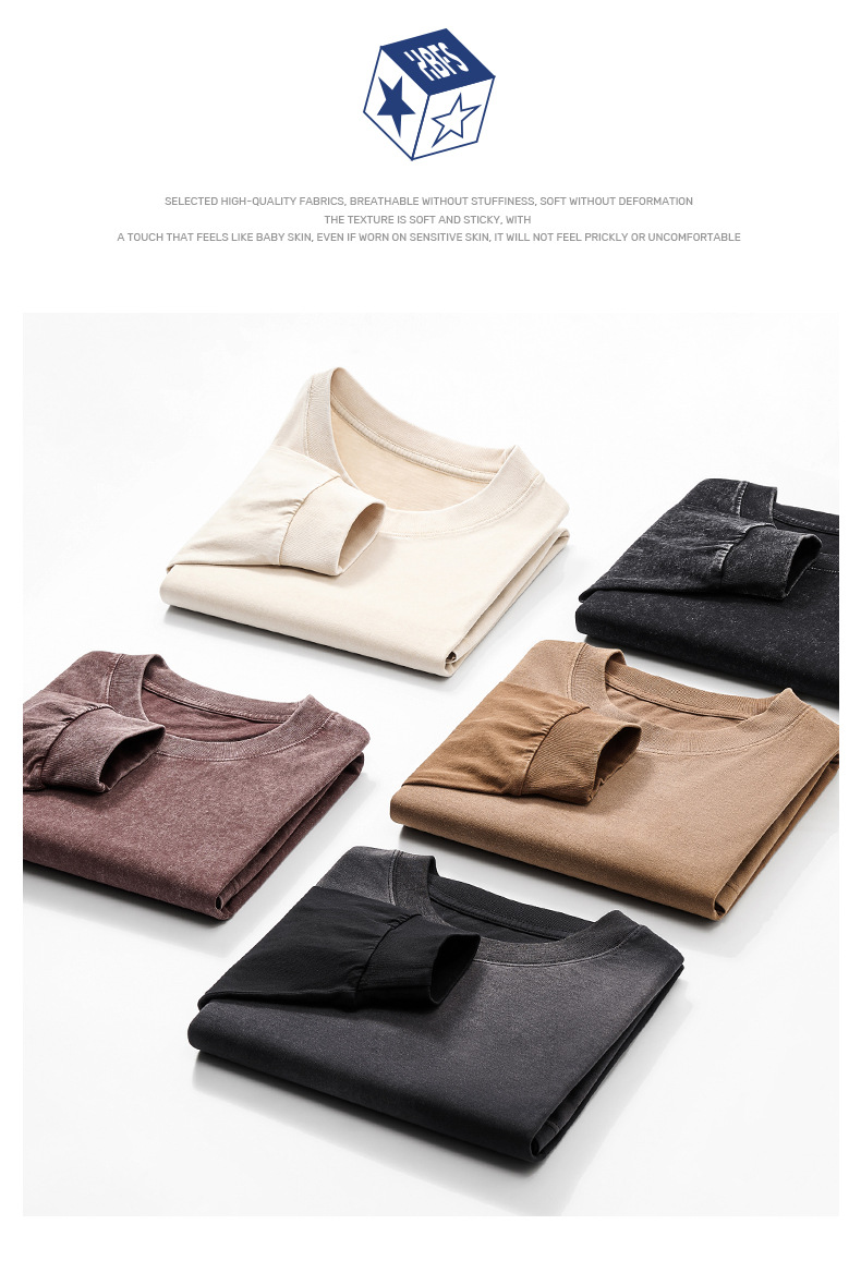 Men's American Retro 230g Cotton Vintage Washed Long-Sleeve T-Shirt - Autumn New Gradient Loose Top-22T