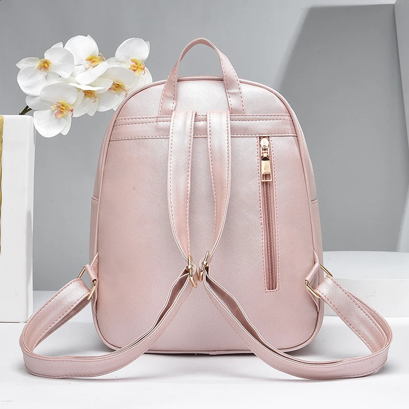 3pcsset Kawaii Cute Striped Faux Leather Backpack Zipper Closure Preppy College School Daypack Womens Casual Travel Commute 250916