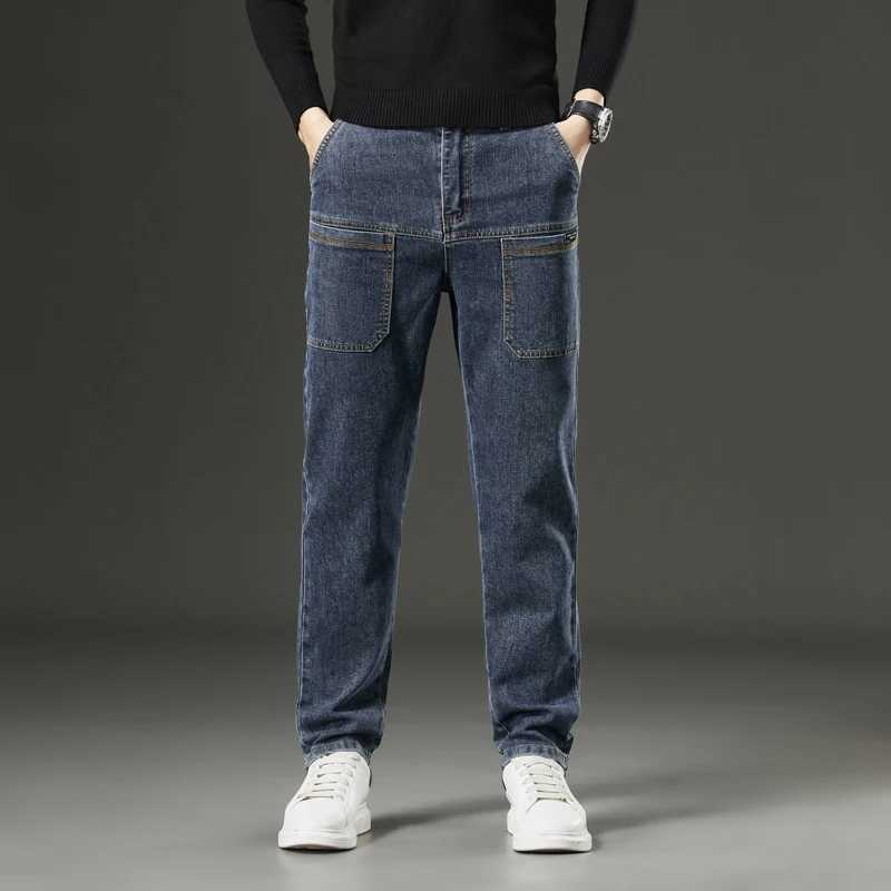 6 Pocket Design Denim Jeans Mens 2025 New High Elasticity Denim Casual Trousers Straight Male Pants Fashion Midwaist JeansZ250917