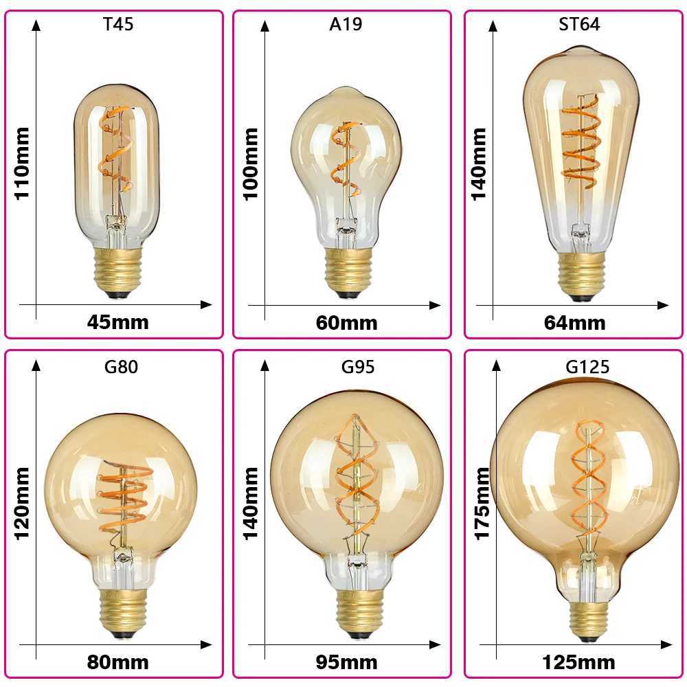 2PCSLot Retro Edison LED Light Bulb E14 E27 Vintage LED Bulb 220V 4W C35 A60 T45 ST64 G80 G95 G125 Led Lighting Edison Lamp C250917