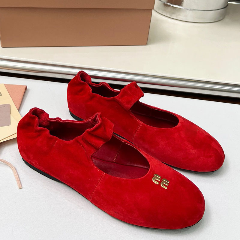 Ruches suede ballerinas 5F340E Womens Ballerina Flats Ladies Soft Suede Boat Shoes Leather Covered Elastic Strap Rubber Sole with Boxs