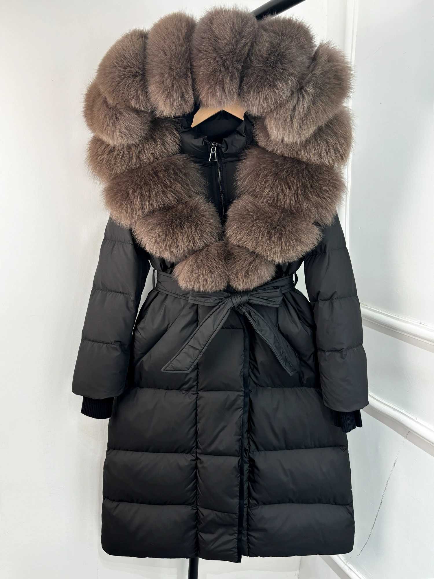 Janveny New Winter Long Hooded Puffer Jacket Women Warm Thickened Real Fur Collar White Down Jacket Waterproof Parkas W250917