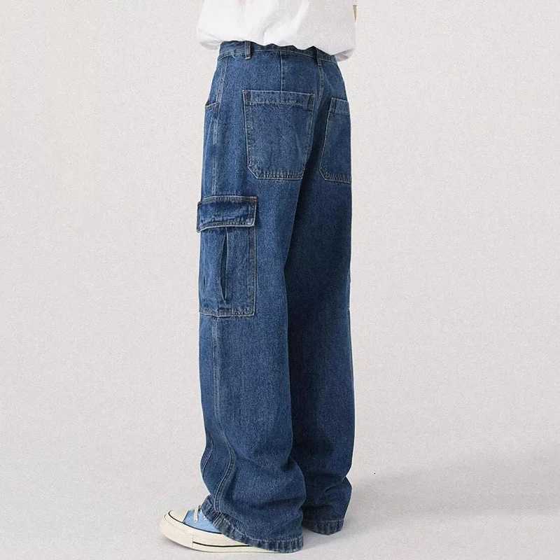 Men Baggy Oversize Cargo Jeans Male Wide Streetwear Hip Hop Pants Harajuku Fashion Straight Leg Black Blue Loose Denim PantsZ250917