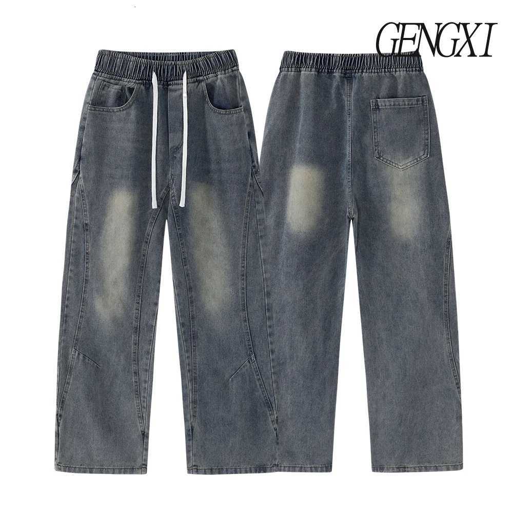 Deconstructed design washed and distressed curved knife jeans new autumnwinter mens straightleg work pants casual pantsZ250917