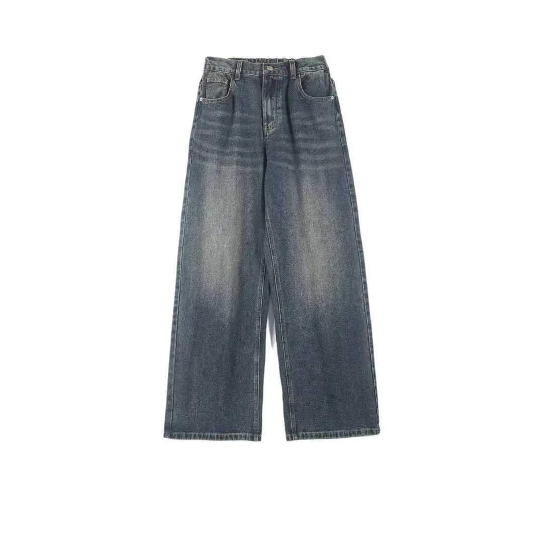 Mens Baggy Jeans Y2k Straight Leg Mid Waisted Solid Streetwear Loose Fit Vintage Hip Hop Denim PantsZ250917