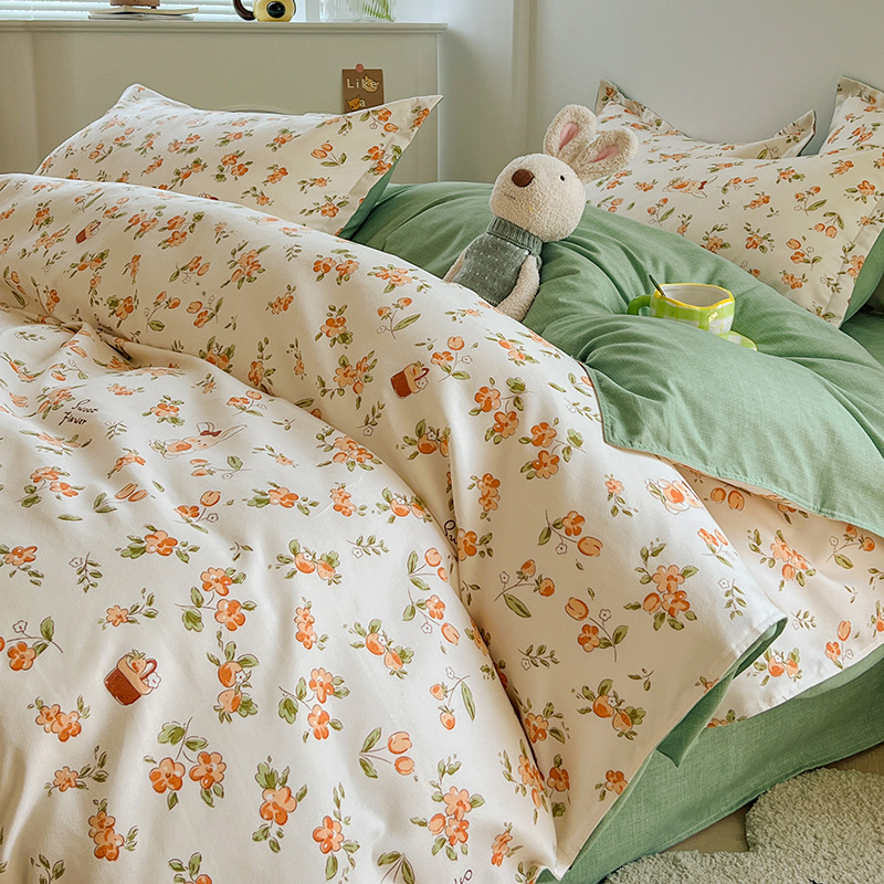 K3217 Autumn Winter Thickened Pure Brushed Bedding Skin-Friendly Twill Cotton Dormitory Three-Piece Set Bed Sheet Duvet Cover