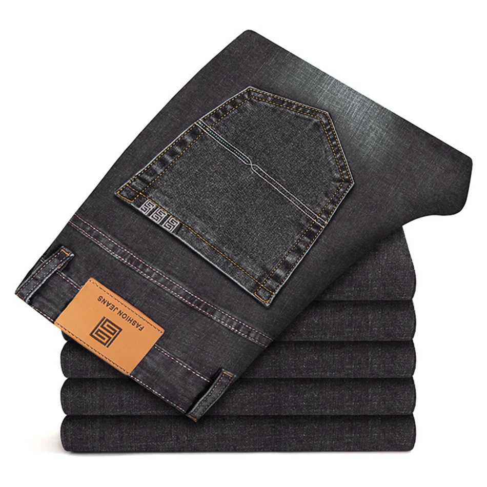 Autumn New Mens Straight Loose Dark Gray Jeans Classic Style High Elasticity Baggy Pants Male Plus Size 40 42 44Z250917