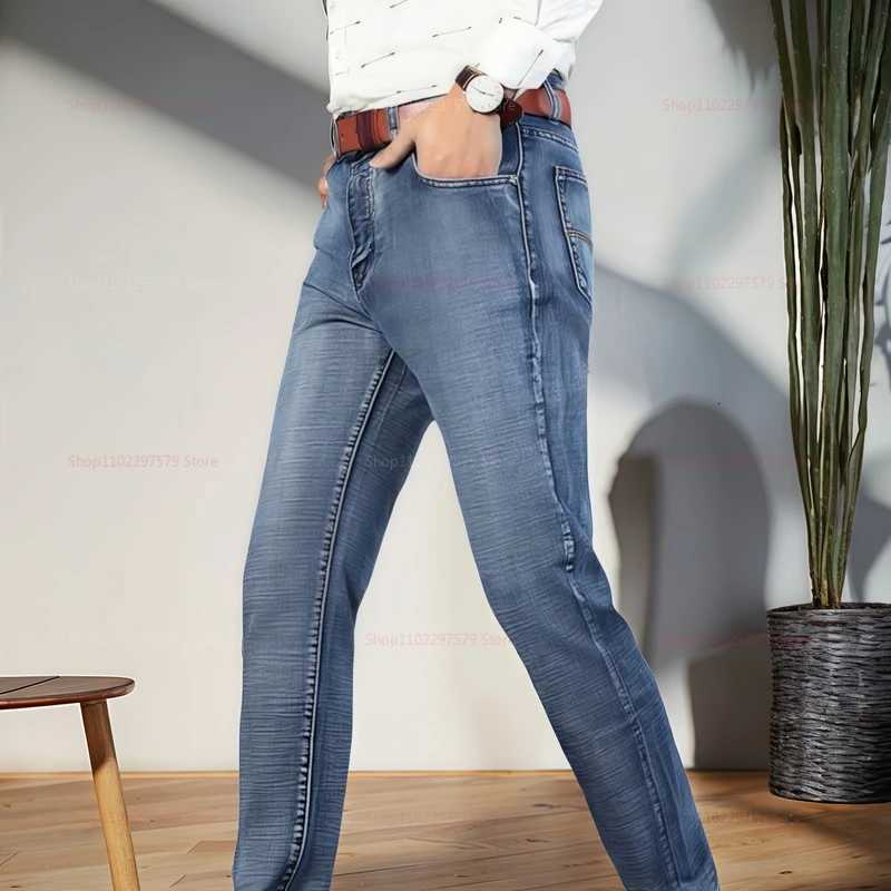 Mens Denim Pants Spring Casual Business Straight Fit Loose Elastic Waist Stylish Comfortable Pants for Work and Casual WearZ250917