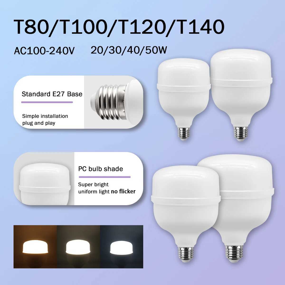 2pcs Hight Lumen LED Lampada AC 110V 220V E27 LED lamp Bulb 20W 30W 40W 50W LED Light Bombilla Lighting Lamp for home derection C250917