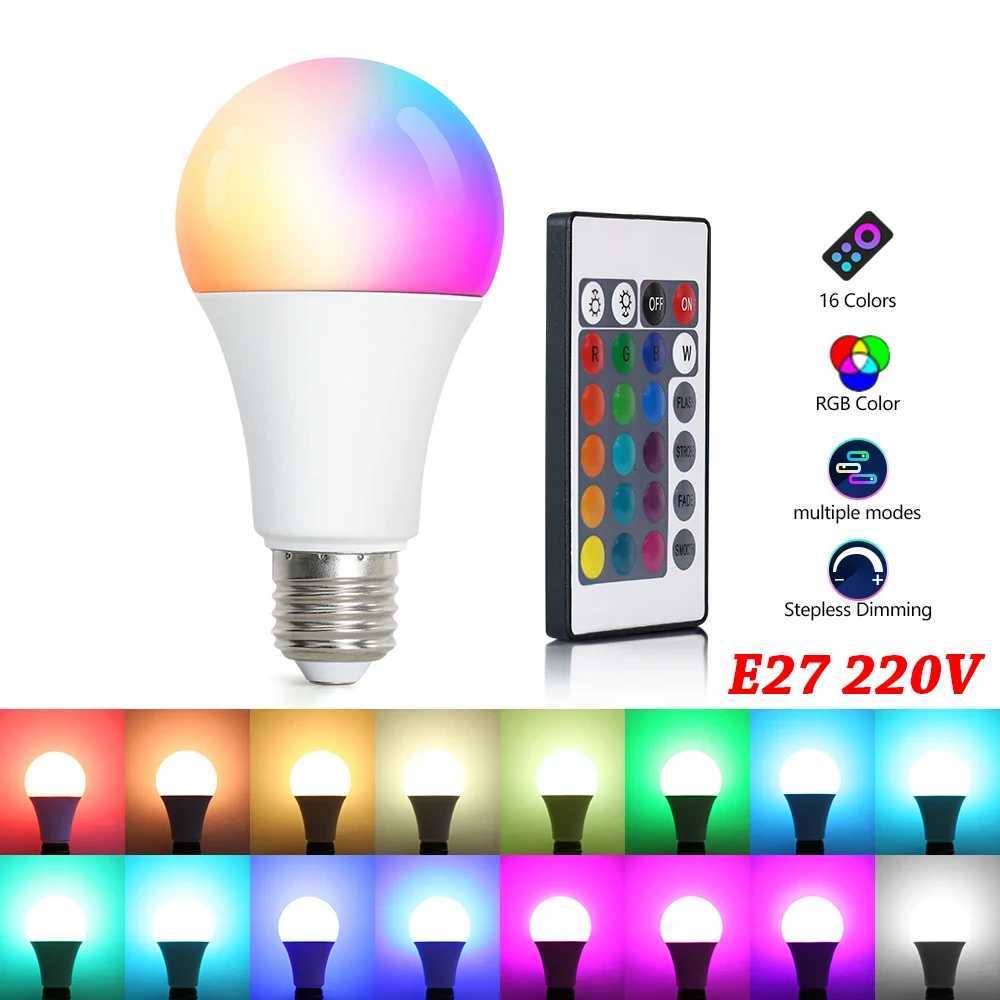 LED Light Bulbs AC 220V E27 RGB Bombillas LED Lamp IR Remote Control Changeable Colorful RGB White Ampoules Spotlight Led Bulb C250917