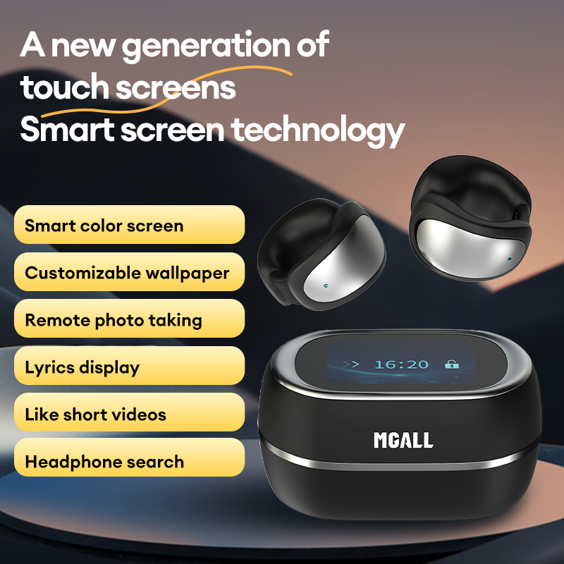 MGALL Wireless Bluetooth Earphones Ear Clip Style Bluetooth 6.0 MG-C100 Dolby Atmos Music Headset LCD Touchscreen Earbuds