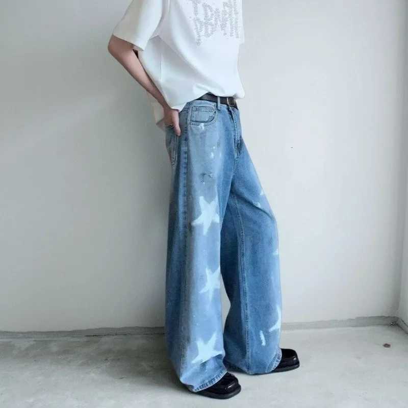 Mens Fashion Gradient Colour Baggy Jeans Loose Casual Long Graffiti Star Design Pants Autumn American Vintage Casual Wide JeansZ250917